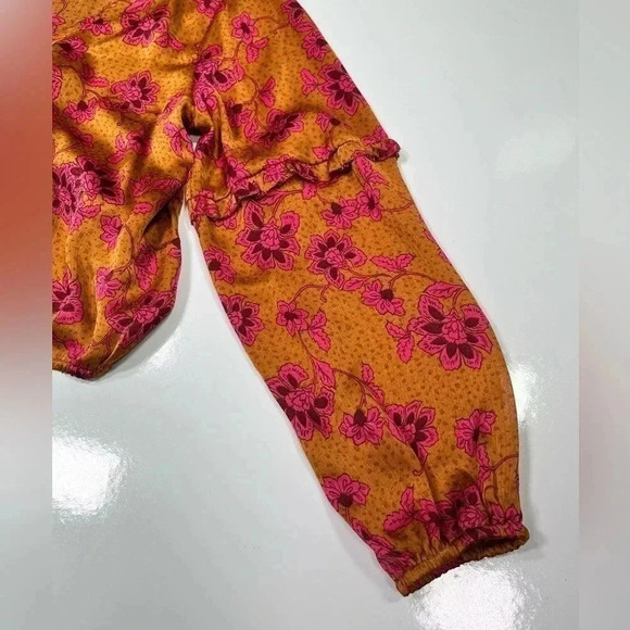 Jessica Simpson Blouse Marisol Orange Magenta Long Sleeve NWT Botanical Pebbles - Picture 12 of 12